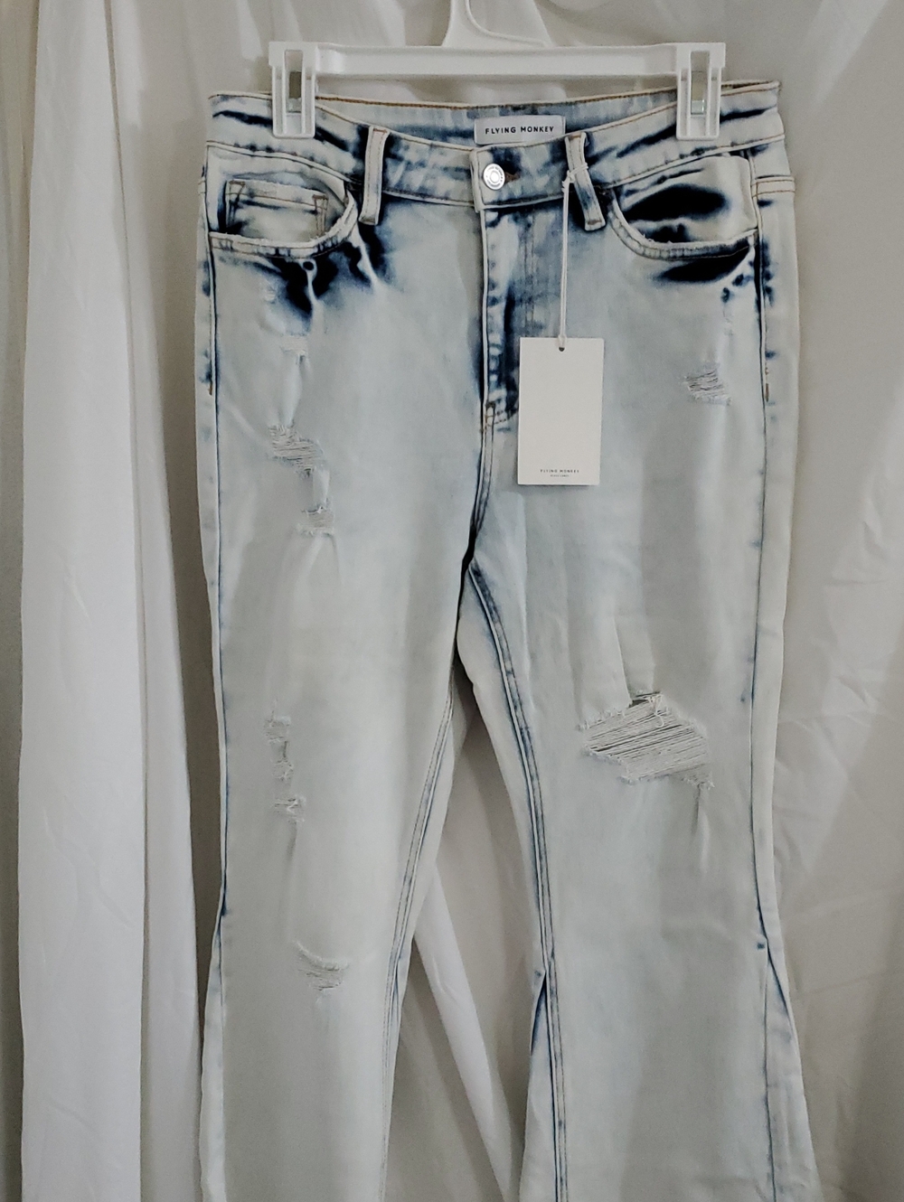 Flying Monkey High‎ Rise Coco Blues distressed light wash Flares jeans size 29 - Picture 7 of 13